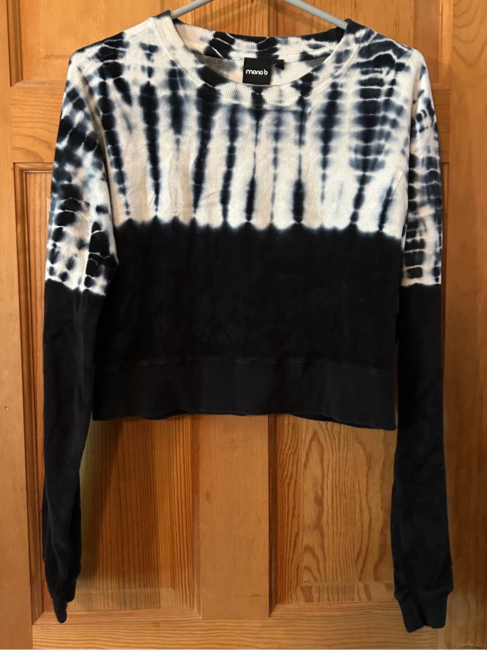 Mono B Dark Blue and White Tie-Dye Cropped Sweatshirt